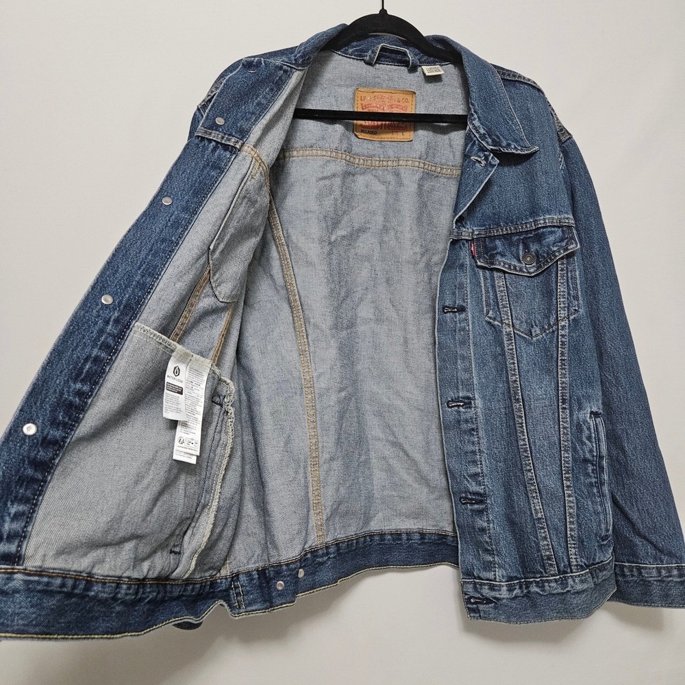 VTG Style Levi's Relaxed Denim Trucker Jacket Retro 90s Indigo Blue Grunge L - Picture 7 of 12